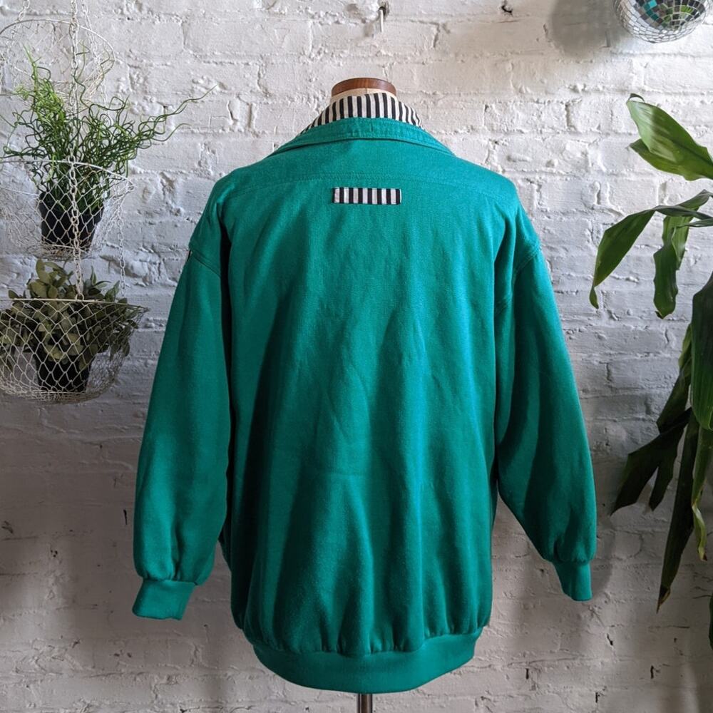 Vintage Oversize Sweater Jacket Reversible Green Sweat Jacket Fleece Coat Large - Picture 7 of 10